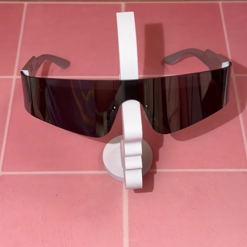 Futuristic Silver Shield Sunglasses Rimless Mirror Wrap Around Cyber Y2K Shades